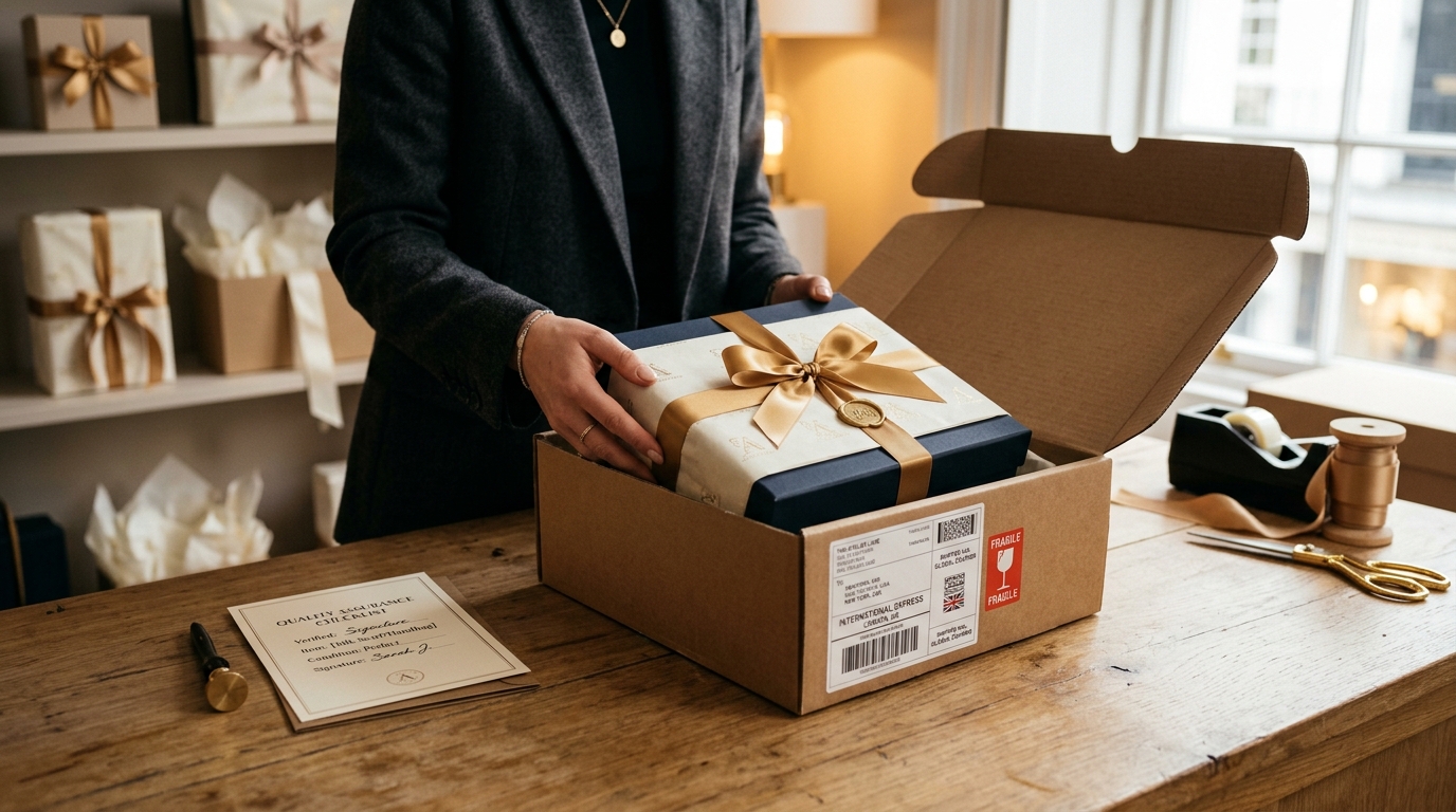 Personal shopper carefully packing and preparing items for delivery