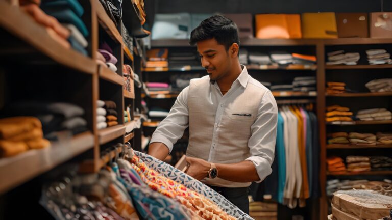 Apparel being selected in an Indian clothing store