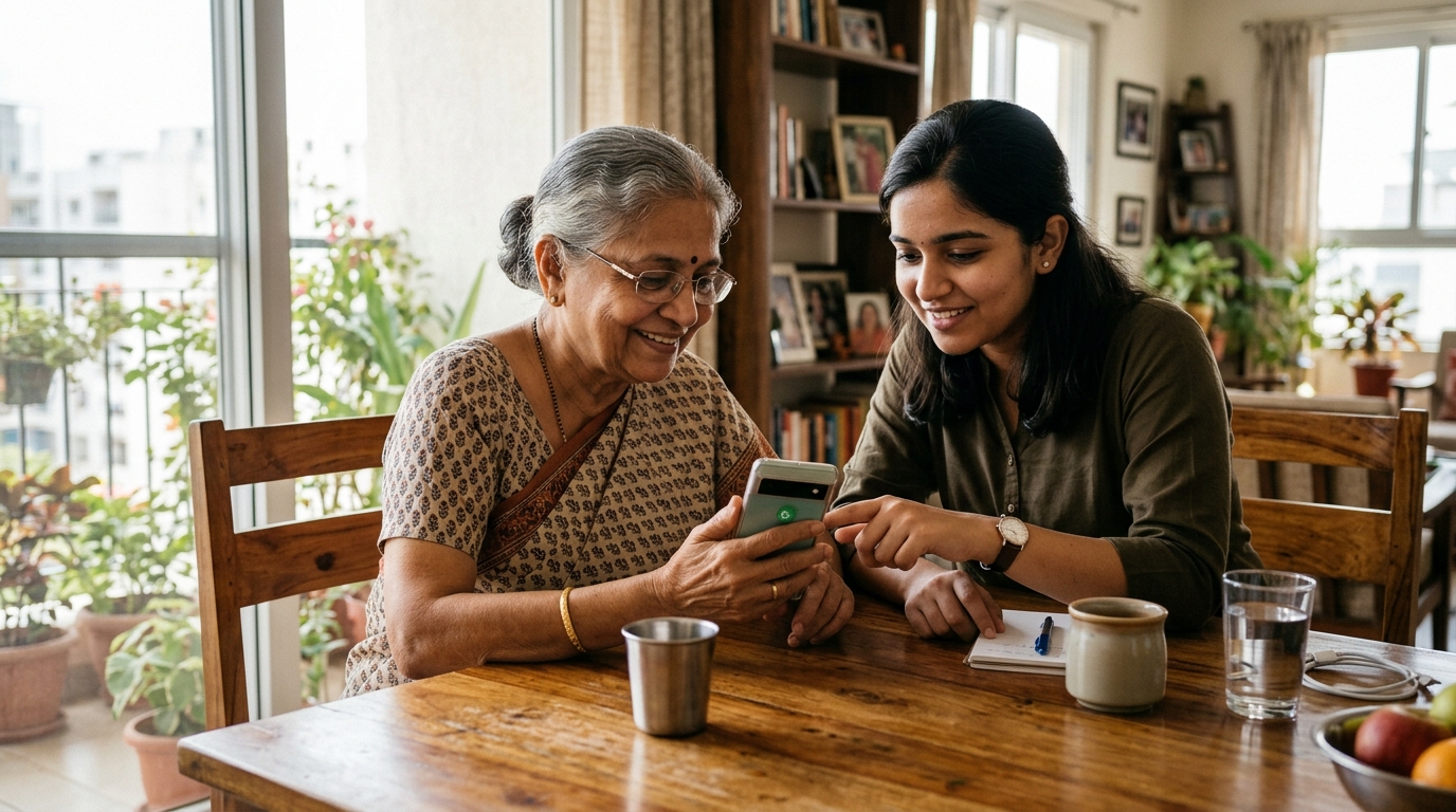 Patient tech support and smartphone guidance for elderly parents